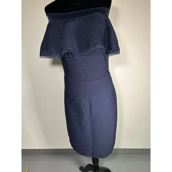 Tadashi Shoji Off the Shoulder  Navy Blue Dress Size M - Picture 2 of 8